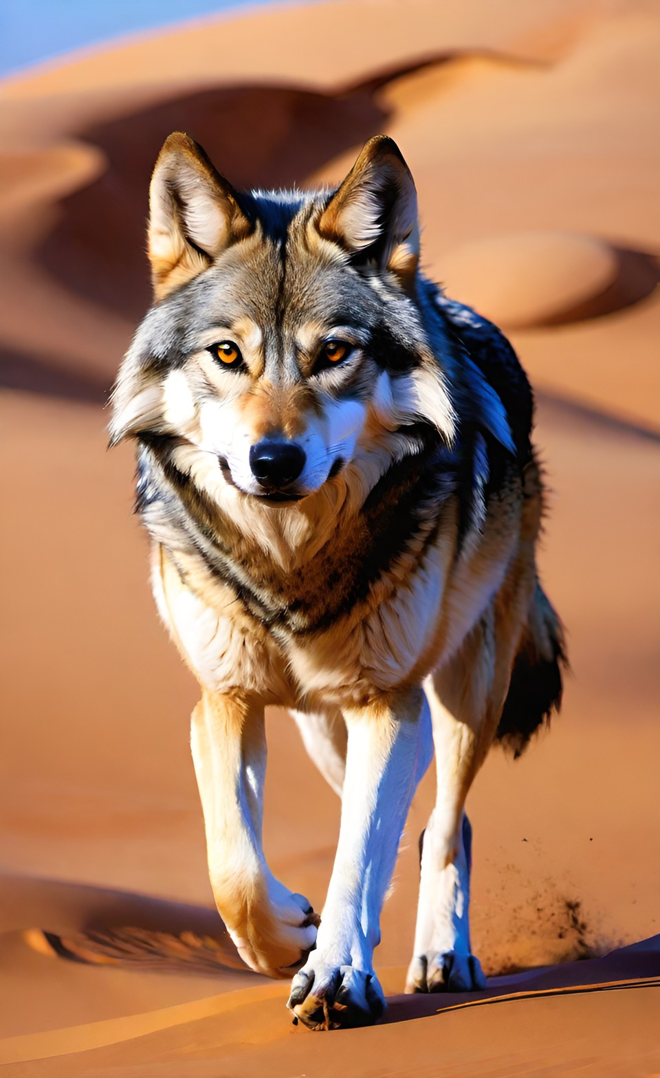 ذئب عربي يمشي بالصحراء