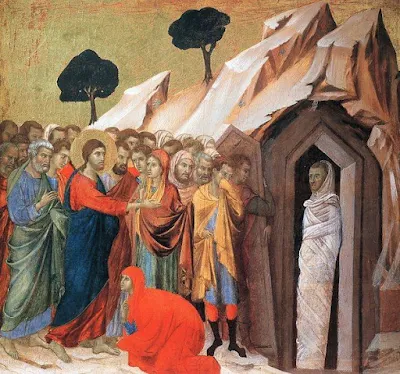 The Raising of Lazarus (Die Auferweckung des Lazerus) 1310 by Duccio di Buoninsegna. The Kimbell Art Museum in Texas