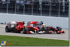 Fernando Alonso (ESP) Ferrari F10 and Lewis Hamilton (GBR) McLaren MP4/25 battle for position whilst leaving the pits. 
Formula One World Championship, Rd 8, Canadian Grand Prix, Race, Montreal, Canada, Sunday 13 June 2010.

