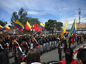 Uniformed personnel engaged in military celebrations commemorating Colombia's independence