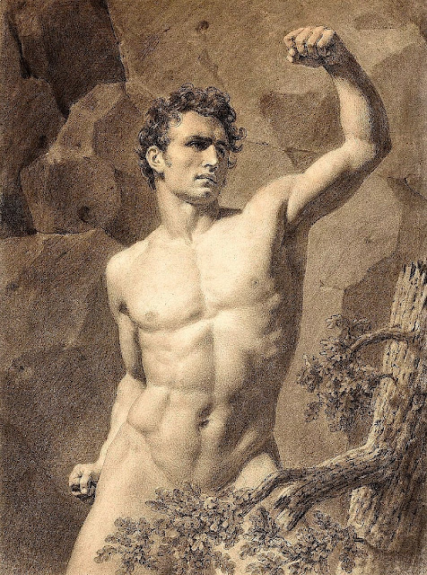 Louis-Eugène Larivière (1801-1823) Nu académique d'homme avec le bras levé. Collection privée