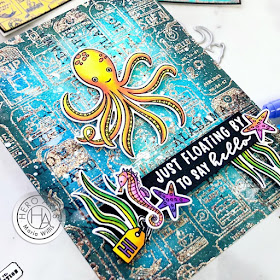 #cardmaking, #cards, #craft, #create, #distressoxideinks, #diy, #handmadecards, #ink, #mixedmedia, #paper, #stamp, Cardbomb, Hero Arts, maria willis, My Monthly Hero Kit August 2020, Tim Holtz, #ocean, #octopus, #copicmarkers, #copics 