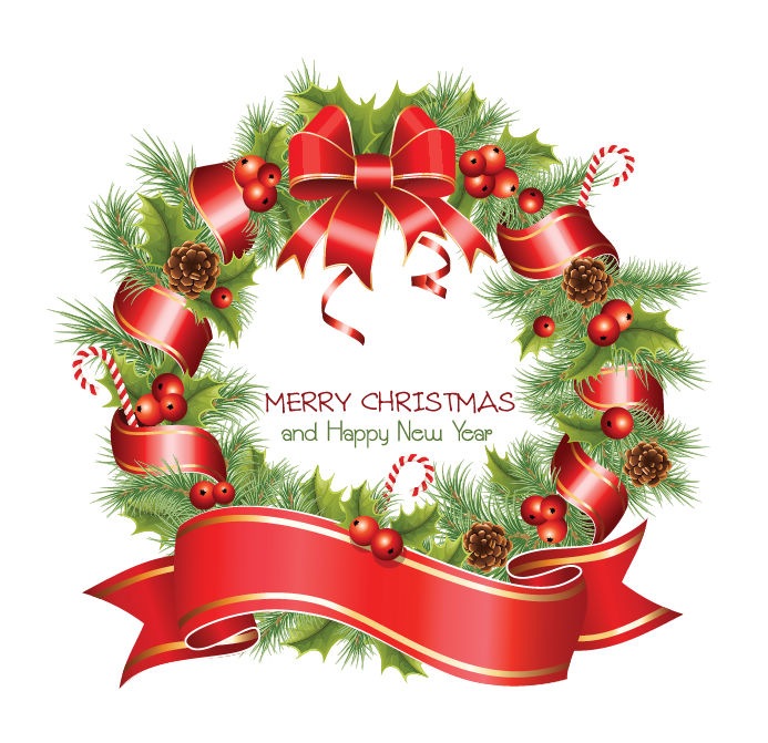 ... Christmas and happy new year inside of wreath drawing clip art photo