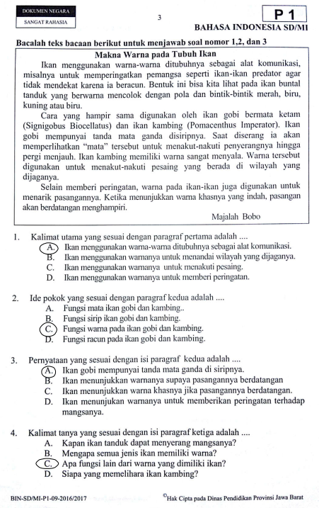 Latihan Soal dan Jawaban USBN Bahasa Indonesia SD 2019 