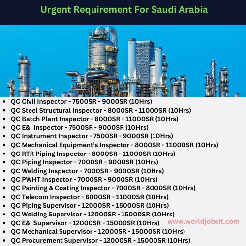 Urgent Requirement For Saudi Arabia