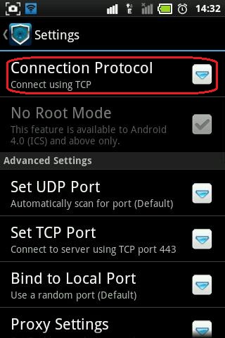 Select DroidVPN Connection Protocol as TCP for Robi Free Net On Android