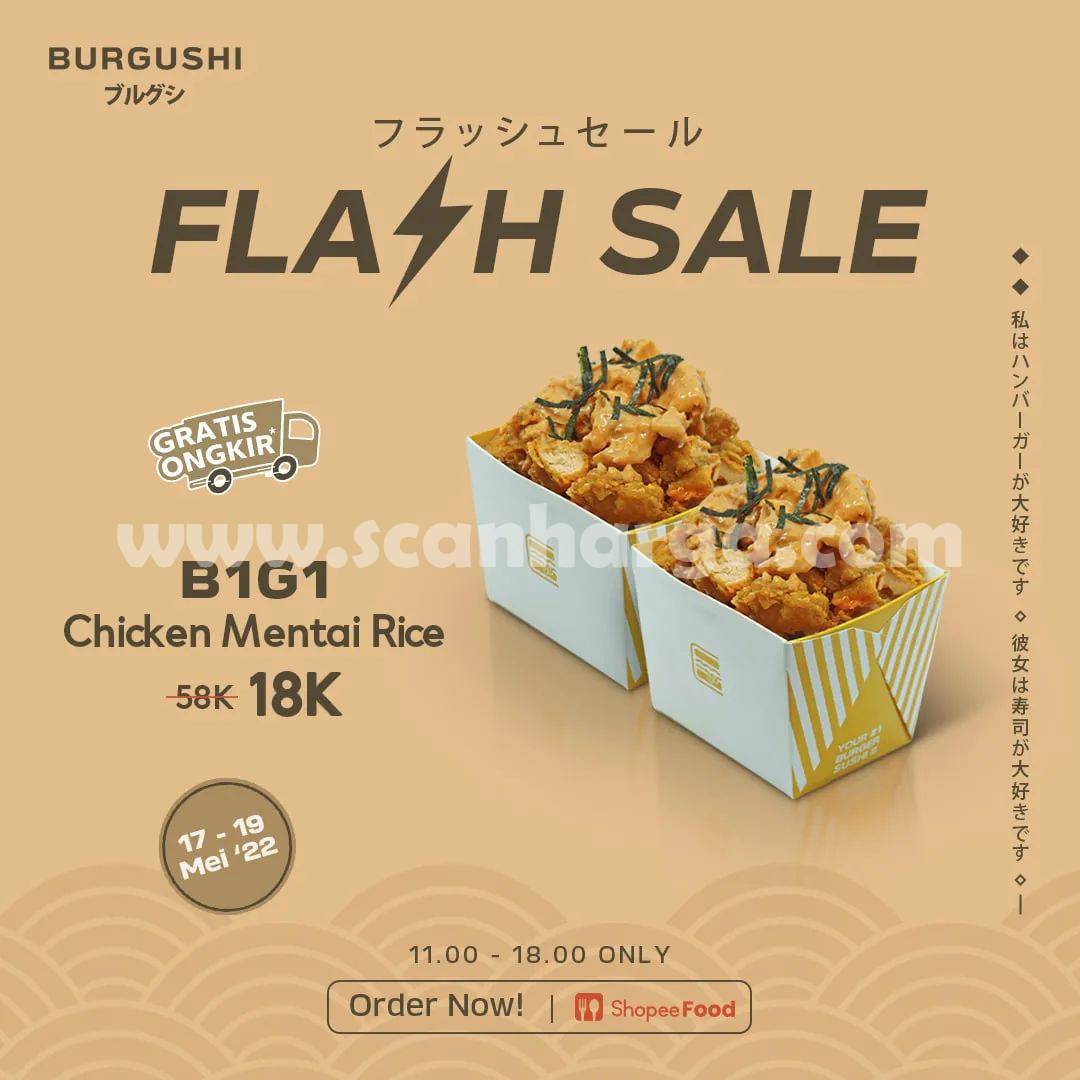 BURGUSHI Promo FLASH SALE – 2 Chicken Mentai Rice cuma 18Rb