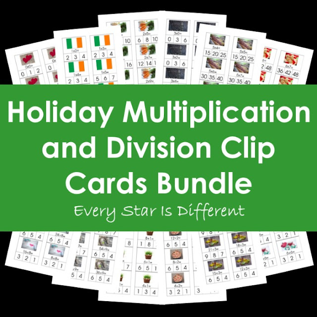 Holiday Multiplication and Division Clip Cards Bundle
