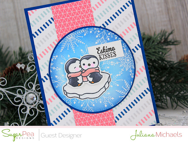 Eskimo Kisses Penguin Card by Juliana Michaels featuring Eskimo Kisses and Flurry of Warm Wishes Stamp Set by SugarPea Designs