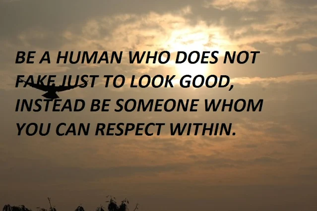 BE A HUMAN WHO DOES NOT FAKE JUST TO LOOK GOOD, INSTEAD BE SOMEONE WHOM YOU CAN RESPECT WITHIN.