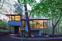 Nagano House Divided Design with 4 Areas and Rooflines Around as a Central Pillar