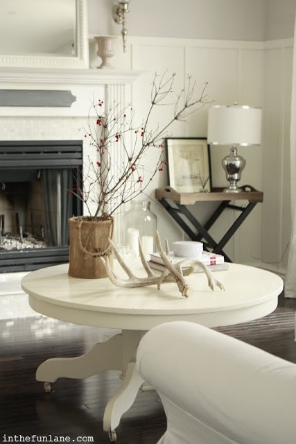 white antlers  white table vignette