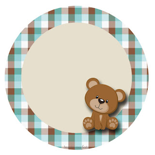 Bear in Brown and Light Blue Toppers or Free Printable Candy Bar Labels.