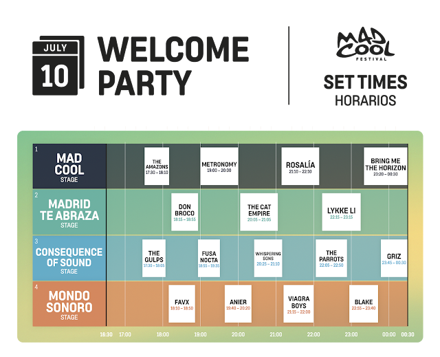 Horarios Welcome Party Festival Mad Cool 2019