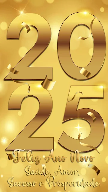 Cartão Dourado de Feliz Ano Novo 2025 para Whatsapp