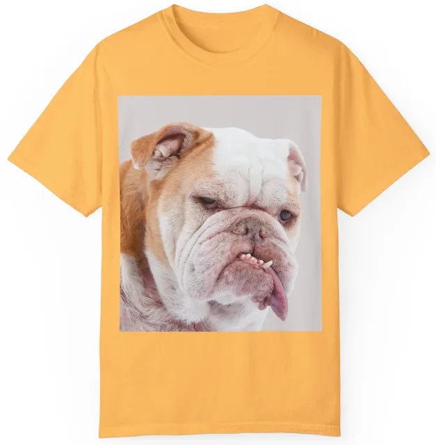 Unisex Garment Dyed T-Shirt With Portrait of Angry Old English Bulldog