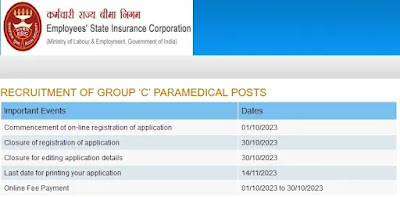 ESIC Paramedical Vacancy