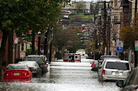 Flooding in Hoboken, New Jersey after Superstorm Sandy in 2012. Climate change is predicted to increase the frequency and severity of coastal storms. (Credit: accarrino, CC BY-ND) Click to Enlarge.