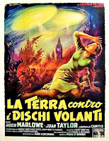 LA TERRA CONTRO I DISCHI VOLANTI. Italia. Cartel. Ilustrador: Anselmo Ballester. LA TIERRA CONTRA LOS PLATILLOS VOLANTES. Earth vs. the Flying Saucers. 1956. Estados Unidos. Dirección: Fred M. Sears. Reparto: Hugh Marlowe, Joan Taylor, Donald Curtis, Morris Ankrum, Thomas Browne Henry, John Zaremba, Larry J. Blake, Grandon Rhodes, Frank Wilcox, Fred Aldrich.