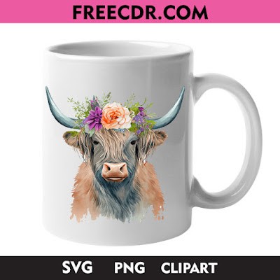 Watercolor Highland Cow Scotland Clipart on Coffee Mug