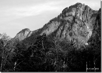 Preacher Mountain from Middle Fork Snoqualmie Road.  Washington.  August 13, 2012.  It is hard to keep track of the different peaks out there, so if I have the names wrong, please let me know!