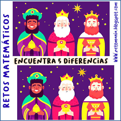 Reto Visual, Reto Mental, Diferencias, Juego de Imágenes, Acertijos, Desafíos Matemáticos, Retos Matemáticos, Problemas Matemáticos, Problemas de Ingenio, Reyes Magos