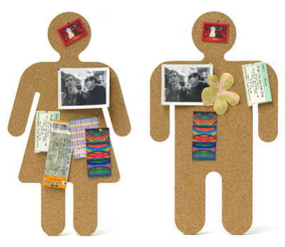 bulletin board shaped like man and woman