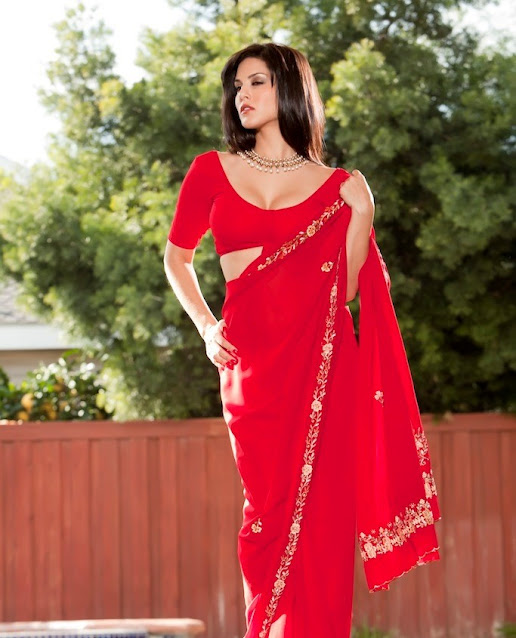 Sunny Leone In A Red Sari