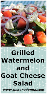 Grilled watermelon and goat cheese salad for a summer dinner.