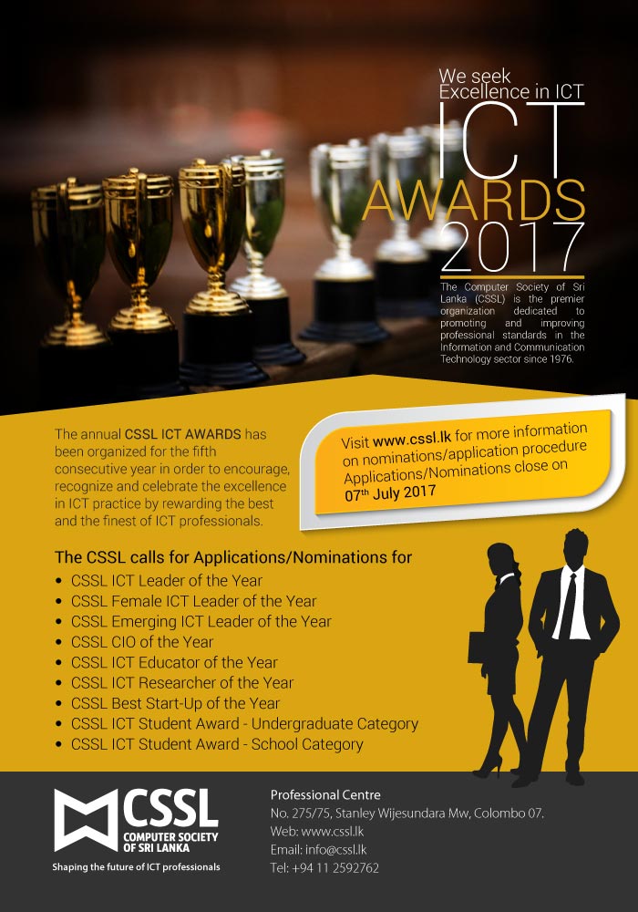 Apply for the CSSL ICT Awards 2017.