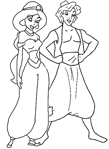 Coloring Pages Aladdin and Princess Jasmine title=
