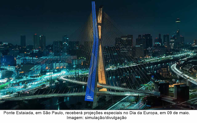 Ponte Estaiada, em São Paulo, receberá projeções especiais no Dia da Europa, em 09 de maio.