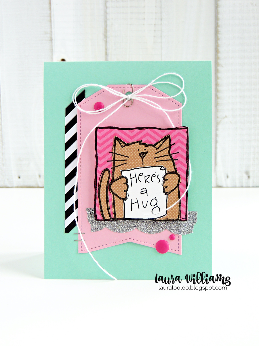 Visit my blog to see ideas featuring the Kitty Hugs stamp, that says Here's a Hug, from Impression Obsession for handmade Valentine cards. These colorful and fun cardmaking ideas for Valentine's Day are simple and sweet and fun to make, including some card ideas for kids to color themselves.