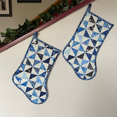 Creative blue and white Christmas stockings