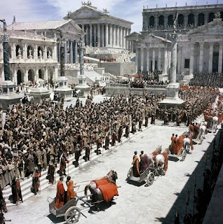 El decorado del Foro Romano para la película La caída del Imperio Romano