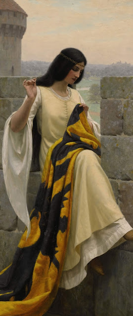 Edmund Blair Leighton,stitching,medieval girl