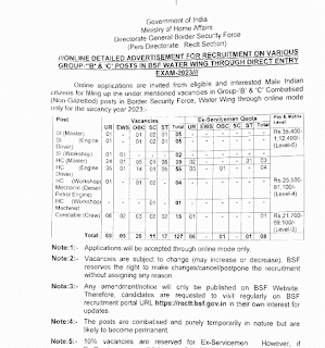 BSF GROUP B AND GROUP C VACANCY 2023 | सीमा सुरक्षा बल बीएसएफ में ग्रुप बी और ग्रुप सी के कुल 127 पदों की वेकेंसी