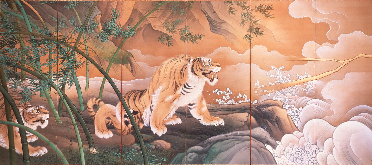 Byōbu Dragon and tiger (竜虎図) left side, 1895, by Hashimoto Gahō