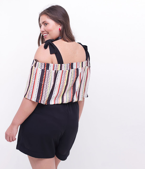 Moda Blusa Ombro a Ombro Curve Plus Size