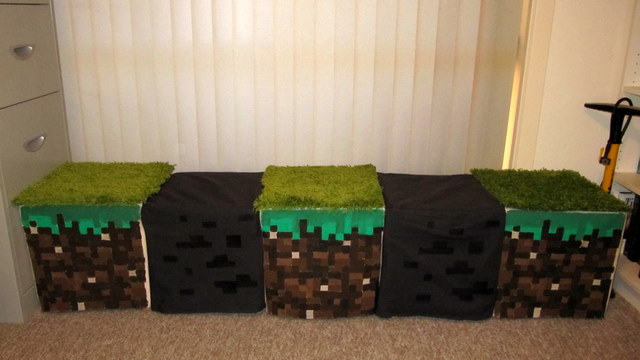 Minecraft-inspired window seat/stools
