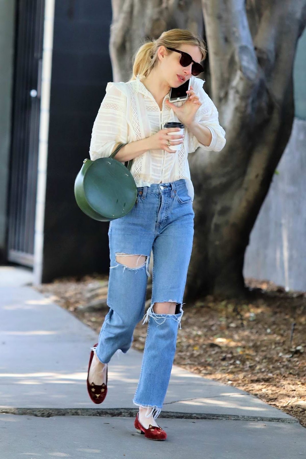 Emma Roberts – Celebrity Street Style in a Ripped Jeans in California