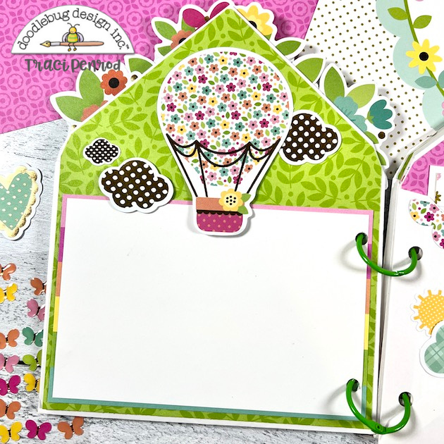 Friends Envelope Scrapbook Album Page with a hot air balloon & flowers