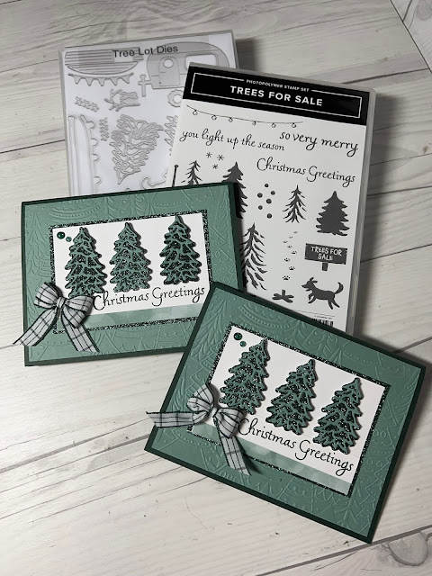 Stamp Set and Dies used to create a Christmas Tree Christmas Card