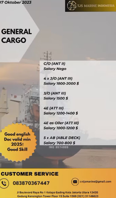 Loker Pelaut Kapal General Cargo Terbaru Oktober 2023