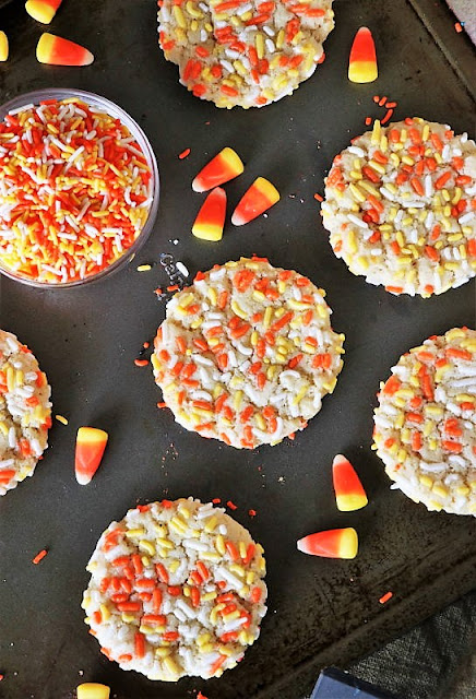 Halloween Sprinkle Sugar Cookies on Baking Sheet Image