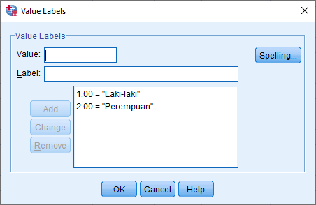 Setting values pada variabel Gender