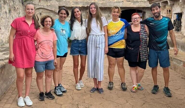 Crown Princess Leonor wore a Rala dress by & Me Unlimited. Infanta Sofia wore striped pants by Hollister. letizia wore shirt by TCN