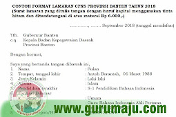 Contoh Format Surat Lamaran CPNS 2018 Provinsi Banten