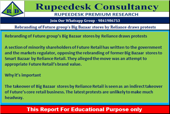 Rebranding of Future group’s Big Bazaar stores by Reliance draws protests - Rupeedesk Reports - 20.07.2022