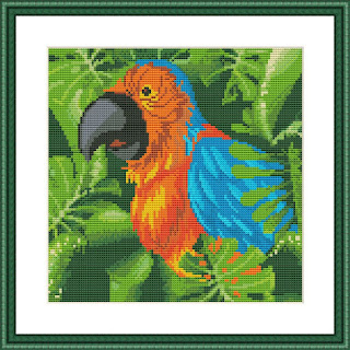 Tropical parrot cross stitch pattern - Tango Stitch